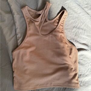 Brown/Nude Cut Out Ribbed Tank Top